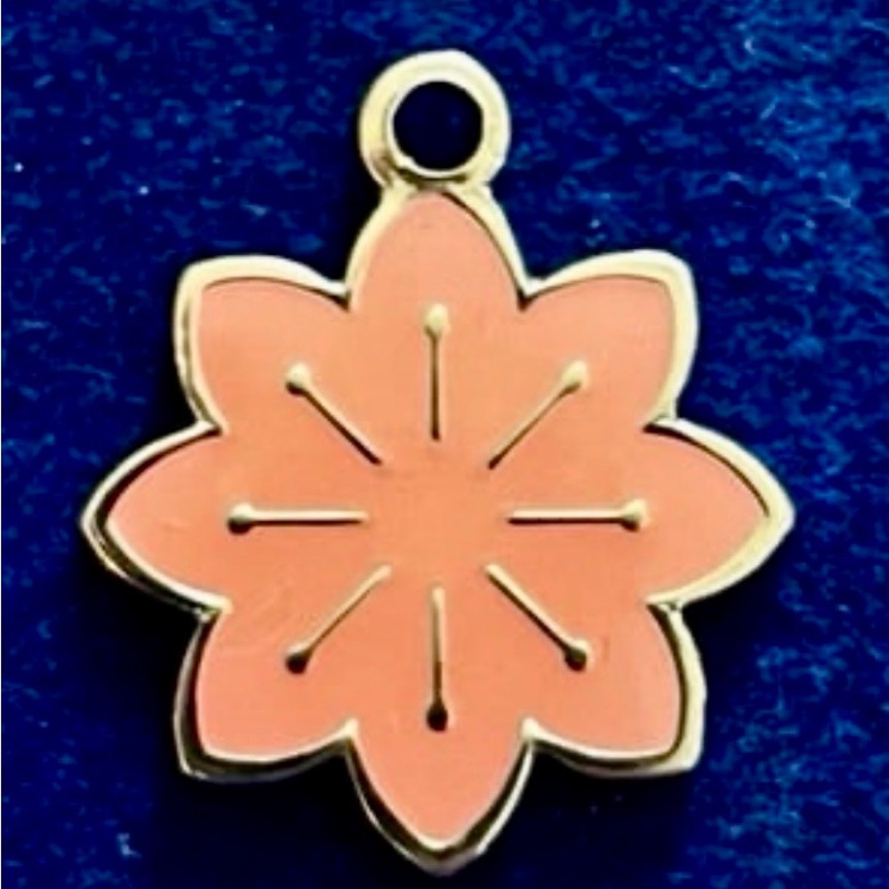 Gold-Trim Coral Enamel Flower Charm